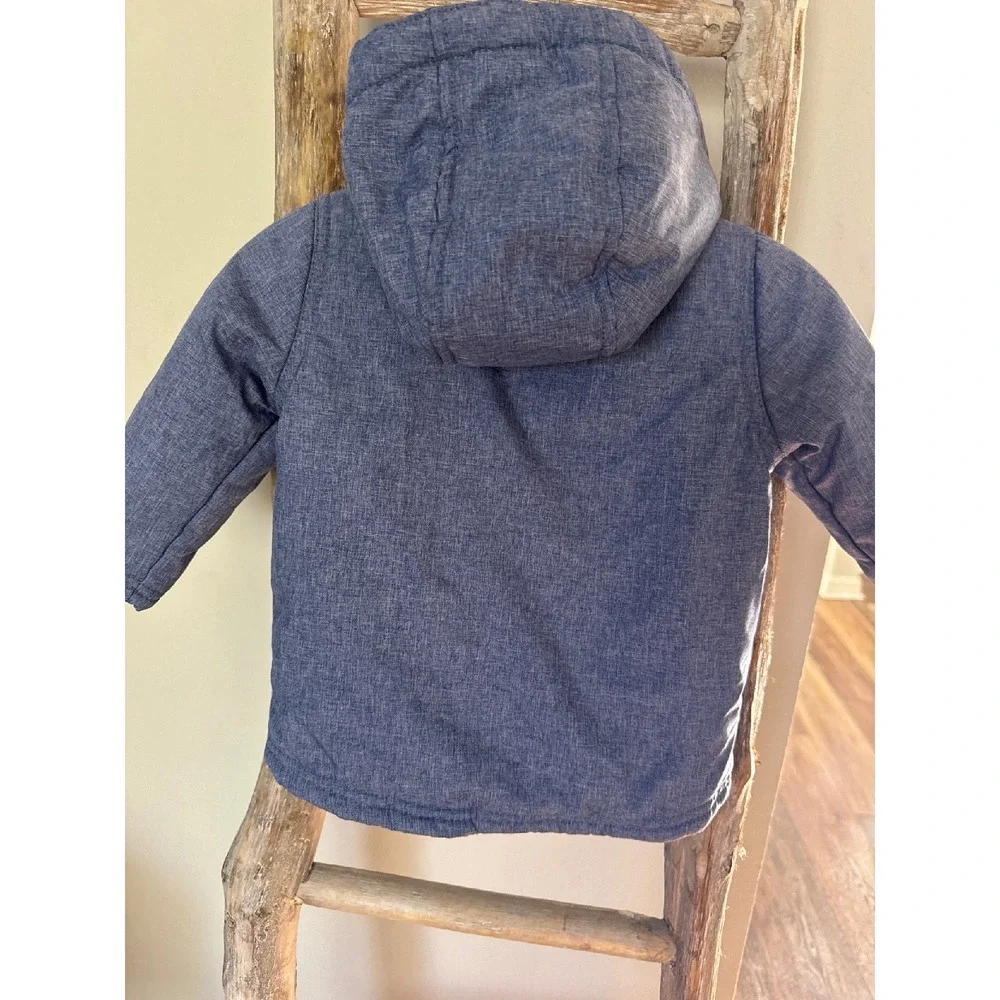Baby Little Me Two Tone Blue Hooded Jacket Dinosaur Patch‎ size 12M